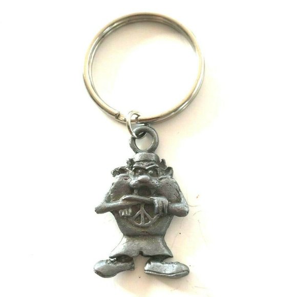 Vintage Taz Tasmanian Devil Peace Keychai Keyring Looney Toons Warner Brothers - Picture 2 of 9